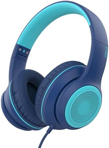 JOMILIN A8 Wired Over-Ear Headphones with Microphone, Lightweight Folding Portable Headset with 1.5M No-Tangle Cord, 3.5mm Plug in Headphones for Smartphone Tablet Computer MP3 / 4 (Blue)