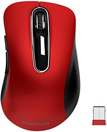 memzuoix 2.4G Wireless Mouse, 1400 DPI Mobile Optical Cordless Mouse with USB Receiver, Portable Computer Mice for Laptop, PC, Desktop, MacBook, 5 Buttons, Red